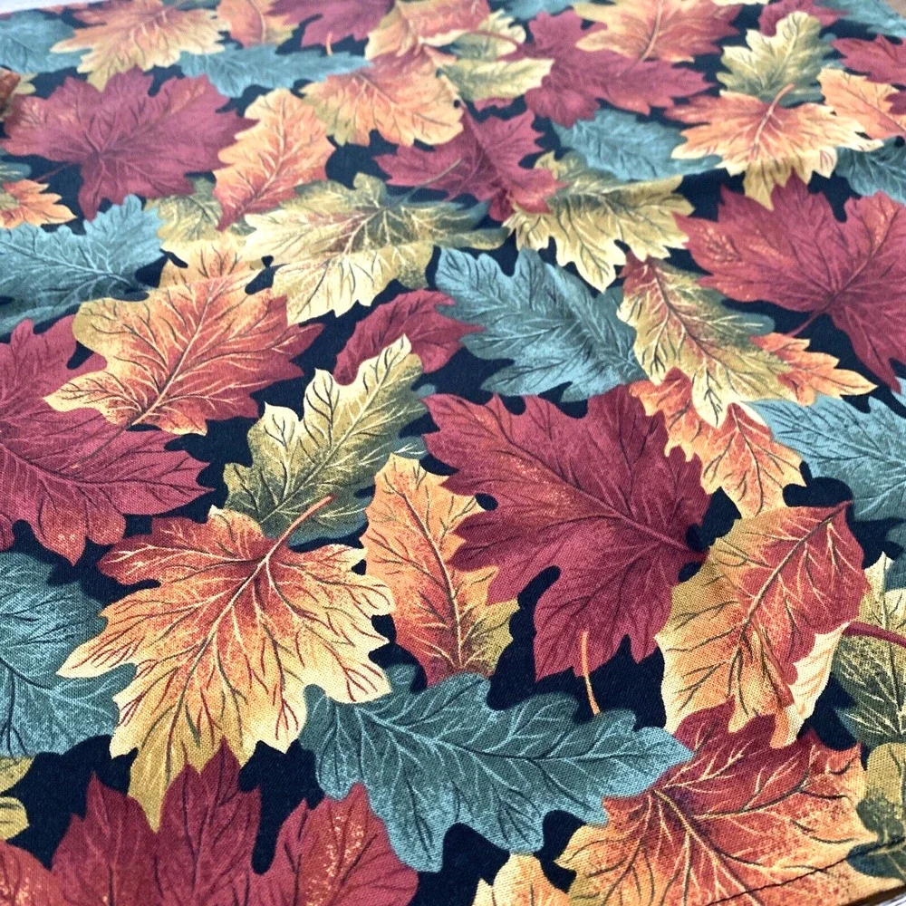 Vintage Cloth Napkins Set of 6 Autumn Leaves Design Cotton Square Red Green Gold